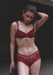 Delicate flowers burgundy half cup single layer bra