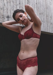 Delicate flowers burgundy half cup single layer bra