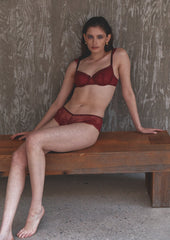 Delicate flowers burgundy half cup single layer bra