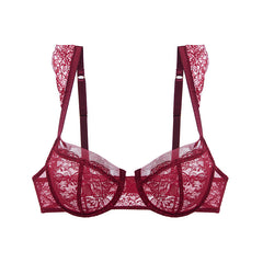 Delicate flowers burgundy half cup single layer bra